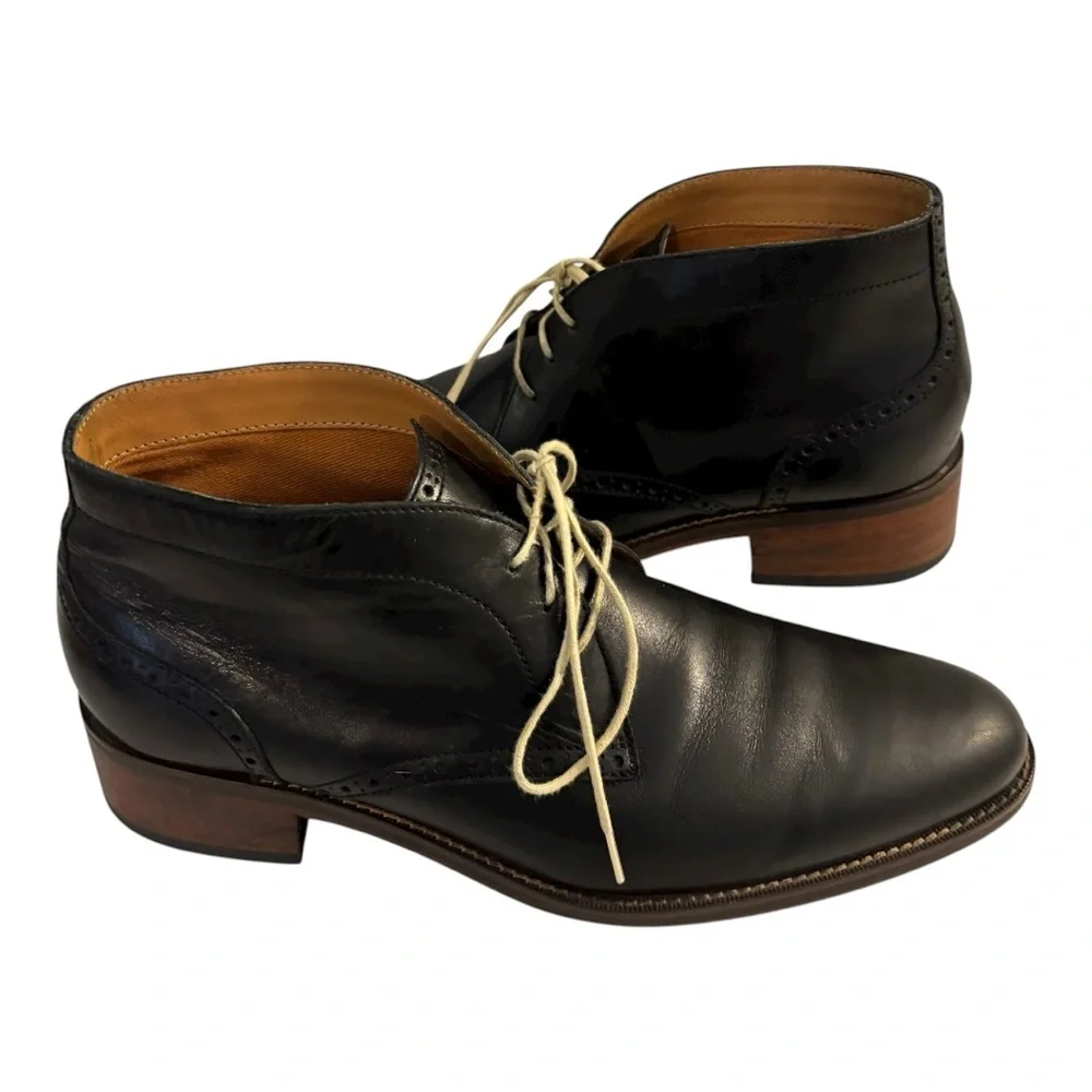 Cole Haan Classy Black Broughed Leather Chukka Ankle Stitched Desert Boots 9.5